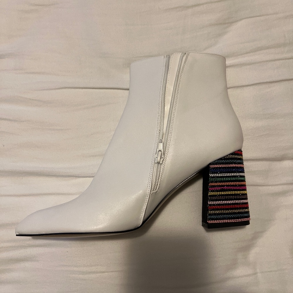 Rainbow bejeweled pointed boots